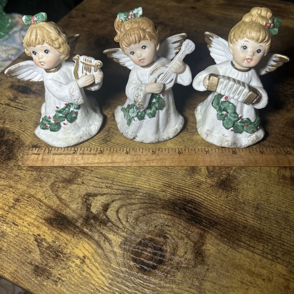 Homco Christmas Angels Instruments Vintage Taiwan Harp Accordion Mandolin - Picture 9 of 12